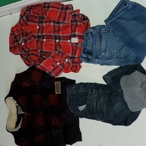 Boys 18mo plaid and jean bundle 2 sets warm clothes.